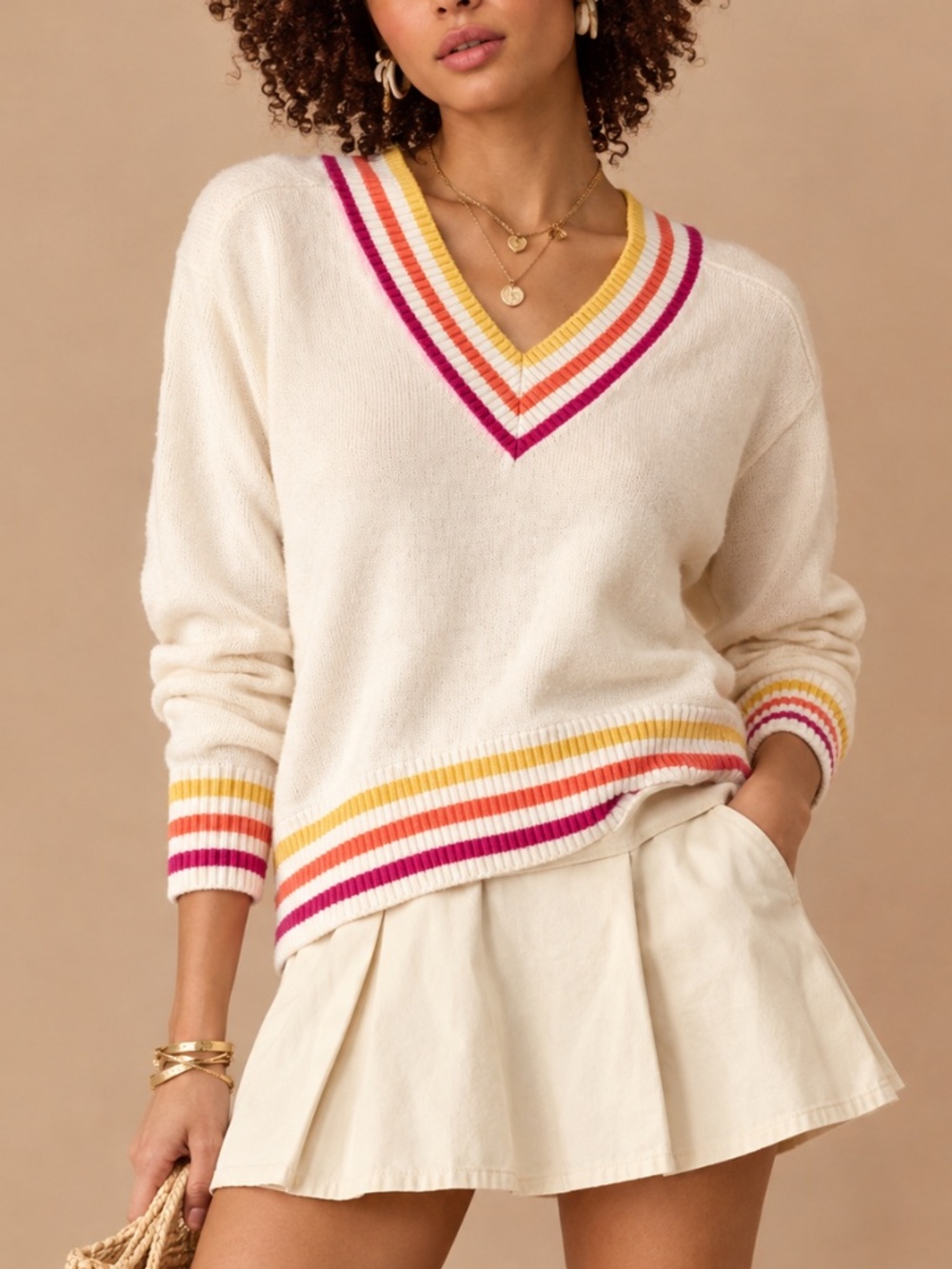 Kerri Rosenthal XO 'Get Happy' Sweater Varsity V Neck sz M